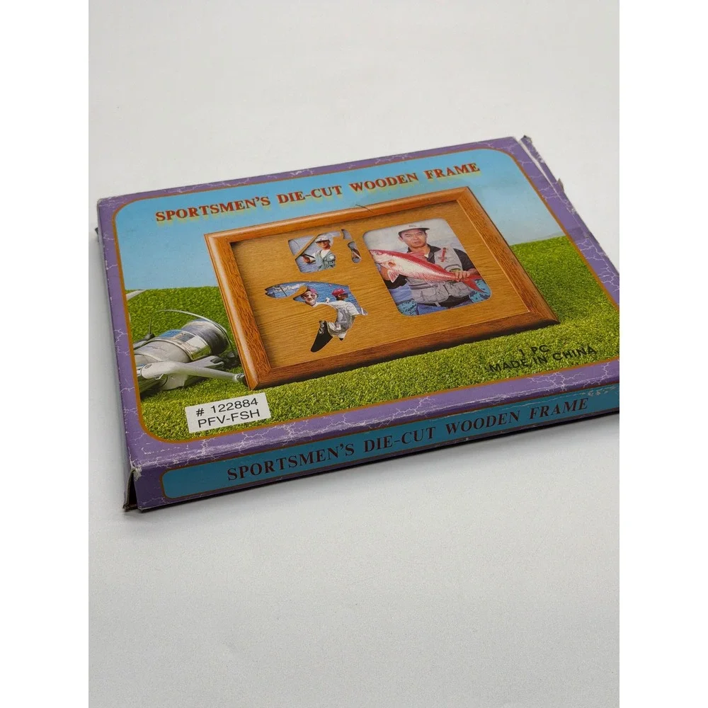 Sportsmen's Die-Cut Wooden Fishing Picture Frame Brown Fish Hook Decor